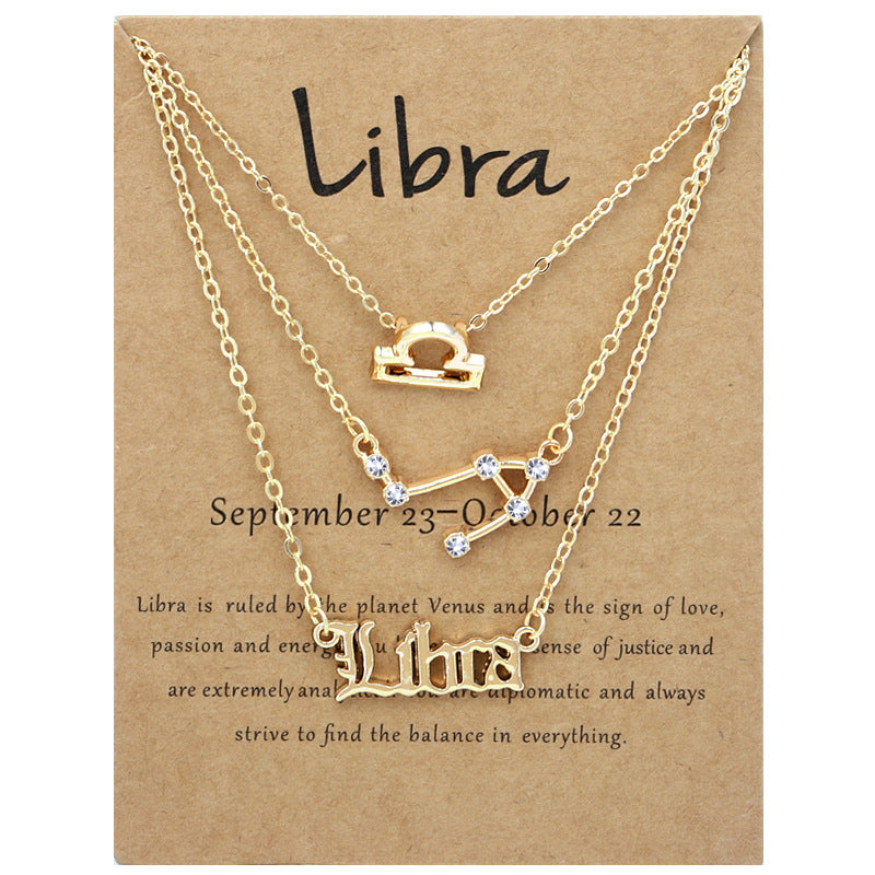 Constellations Suit Retro Alphabet Symbol Diamond Necklaces
