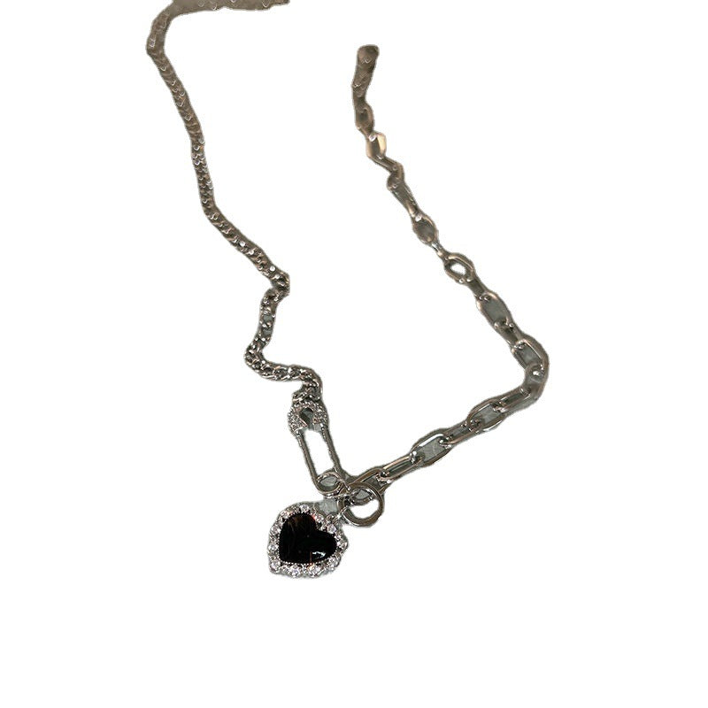 Women's Zircon Black Heart-shaped Pin High-grade Niche Necklace