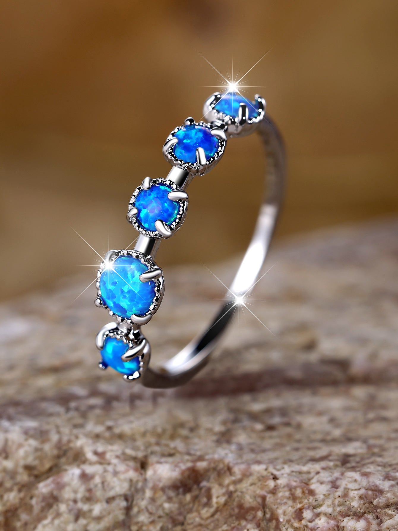Golden Five Round Opal Female Simple Ring