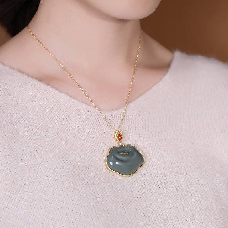 Women's Gold Plated Gray Jade Retro Peace Necklaces