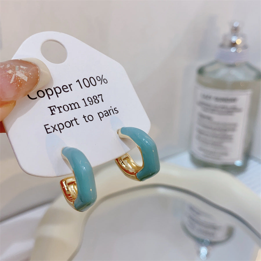 Gold-plated Fashion Blue Color Collection Enamel Earrings