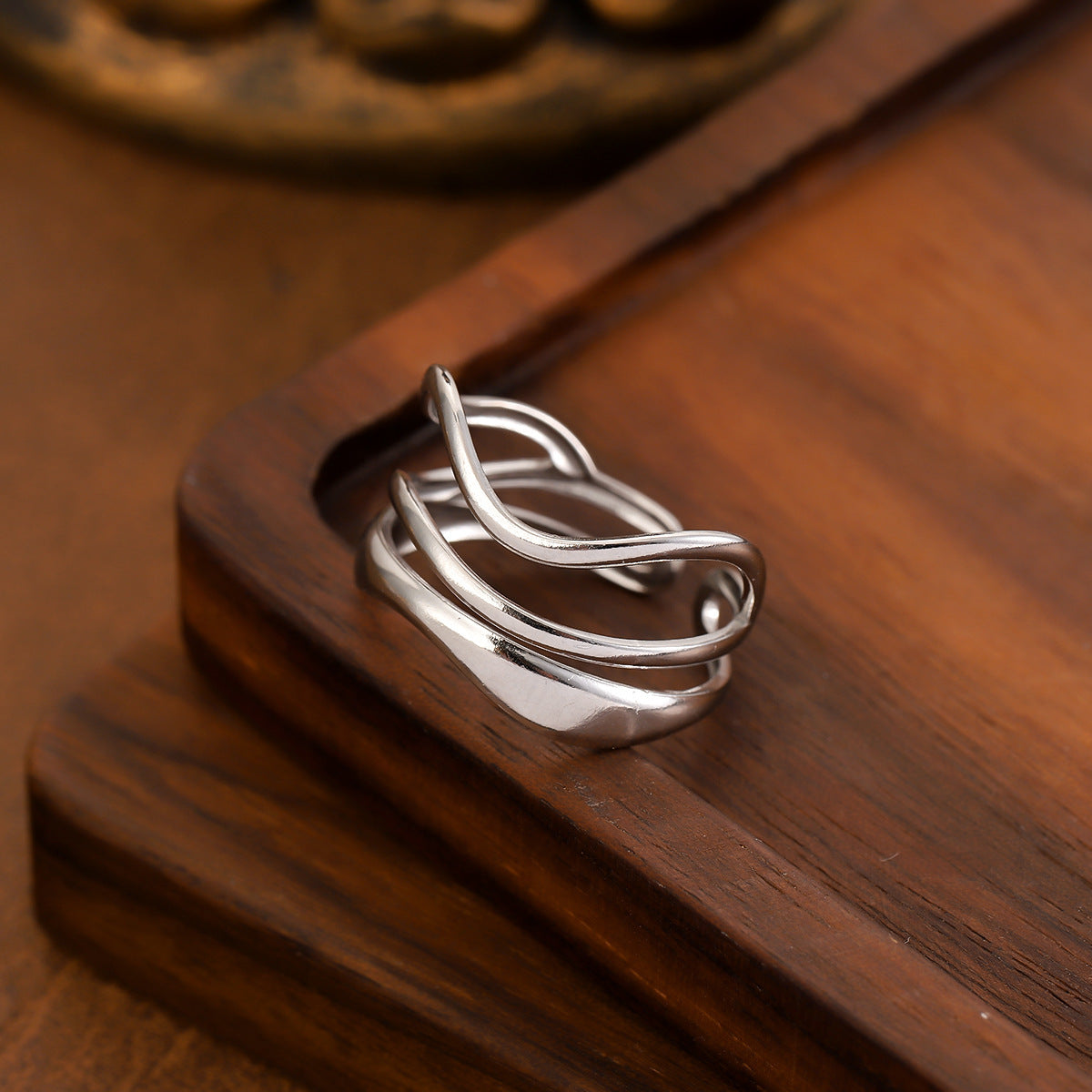 Irregular Line Open Wave Stainless Steel Ring
