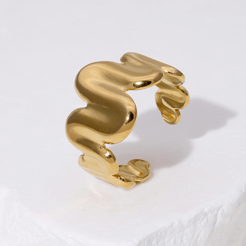 Stainless Steel Gold-plated Niche Temperamental Cold Style Wave Rings