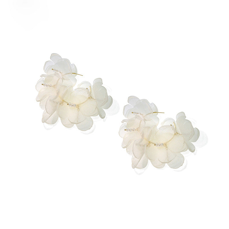 Exaggerated Net Yarn Flowers Female Circle Temperamental Everyday Earrings