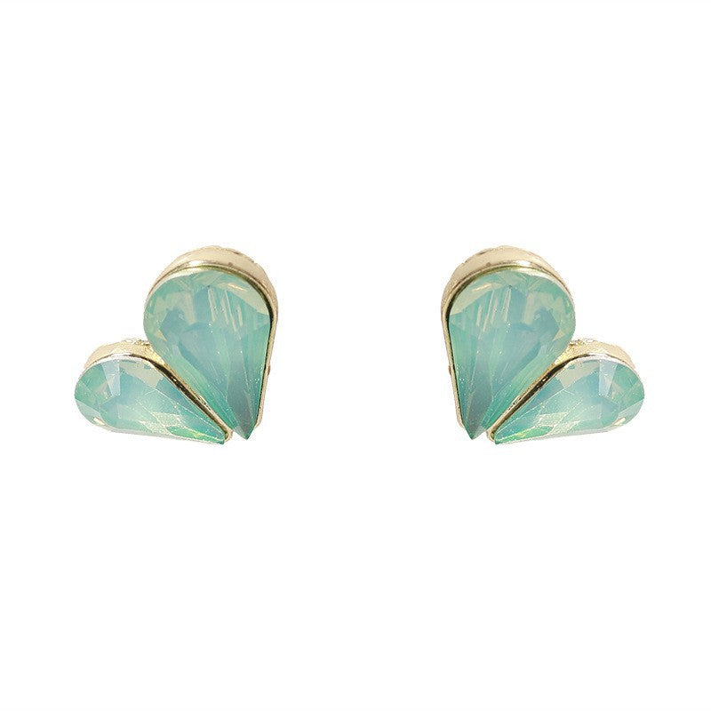Rhinestone Love Heart Simple Fresh Temperament Stud Earrings