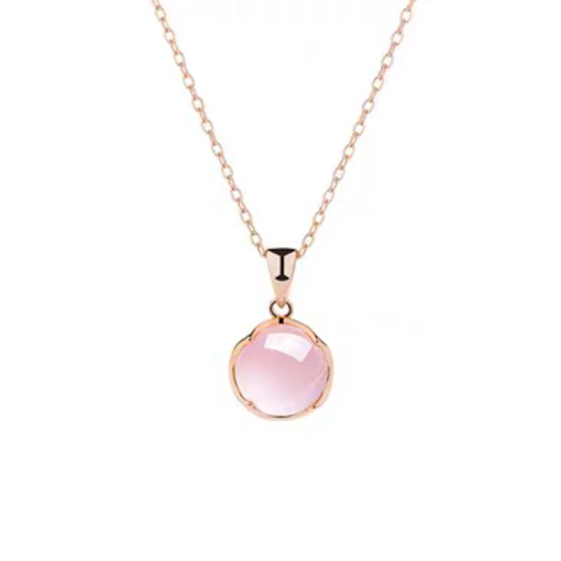 Women's Pink Crystal Sterling Sier High Sense Necklaces