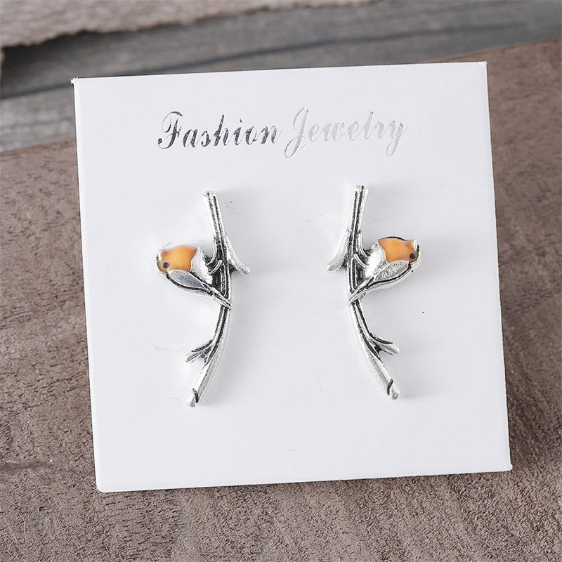 Bird Twig Minority Simple Animal Versatile Earrings
