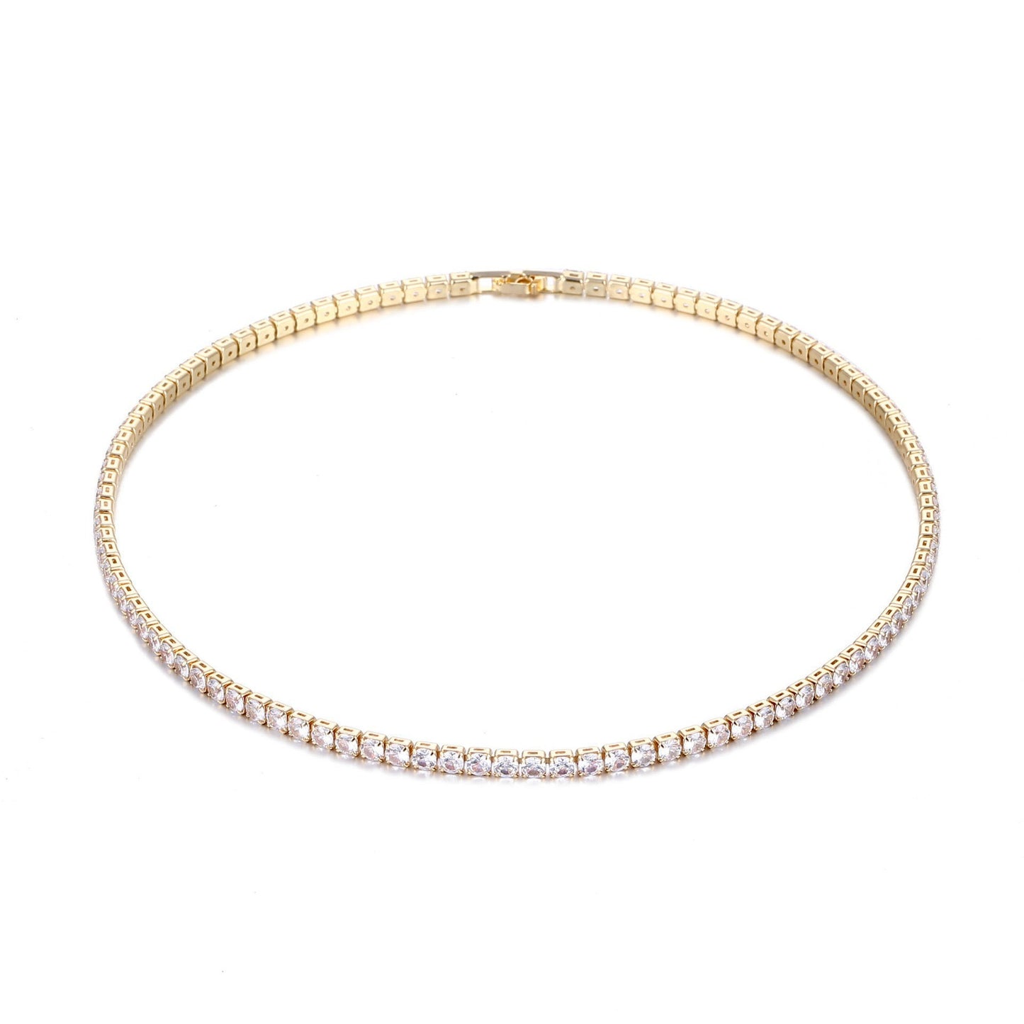 Hip Hop Copper Inlaid Zircon Row Necklaces