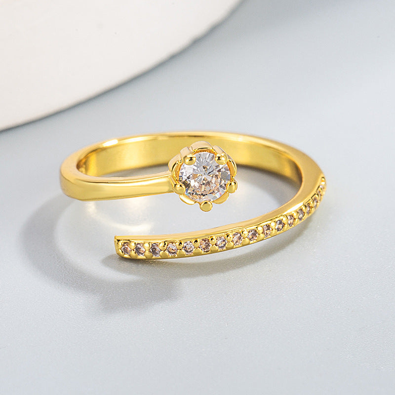 Fashion Sweet Elegance Simple Leaves With Diamonds Love Heart-shaped Personality Ring