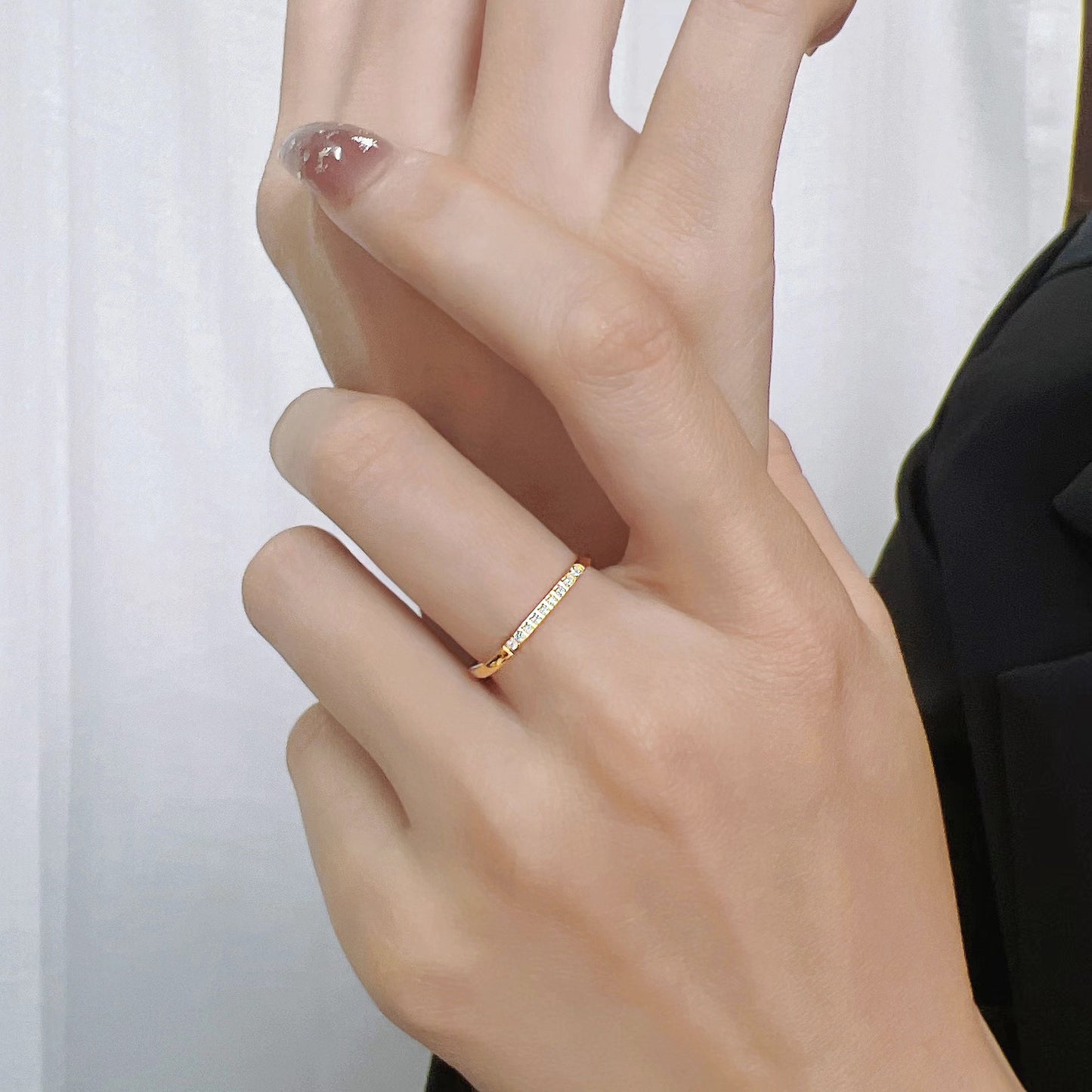 Women's Small Square Full Diamond Female High-grade Sense Does Not Rings