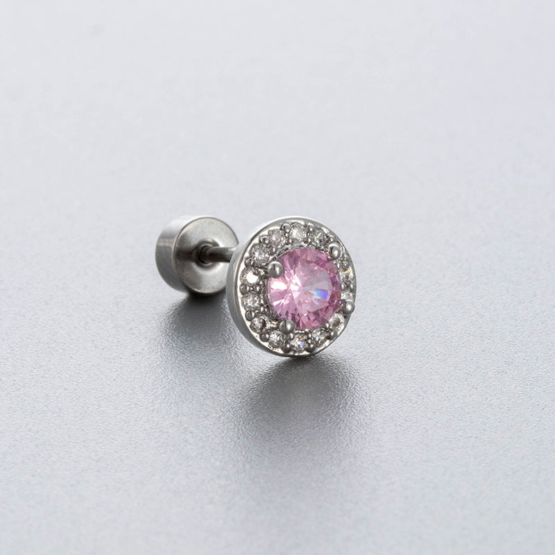 Henson Titanium Steel Ear Bone Pink Zircon Rings