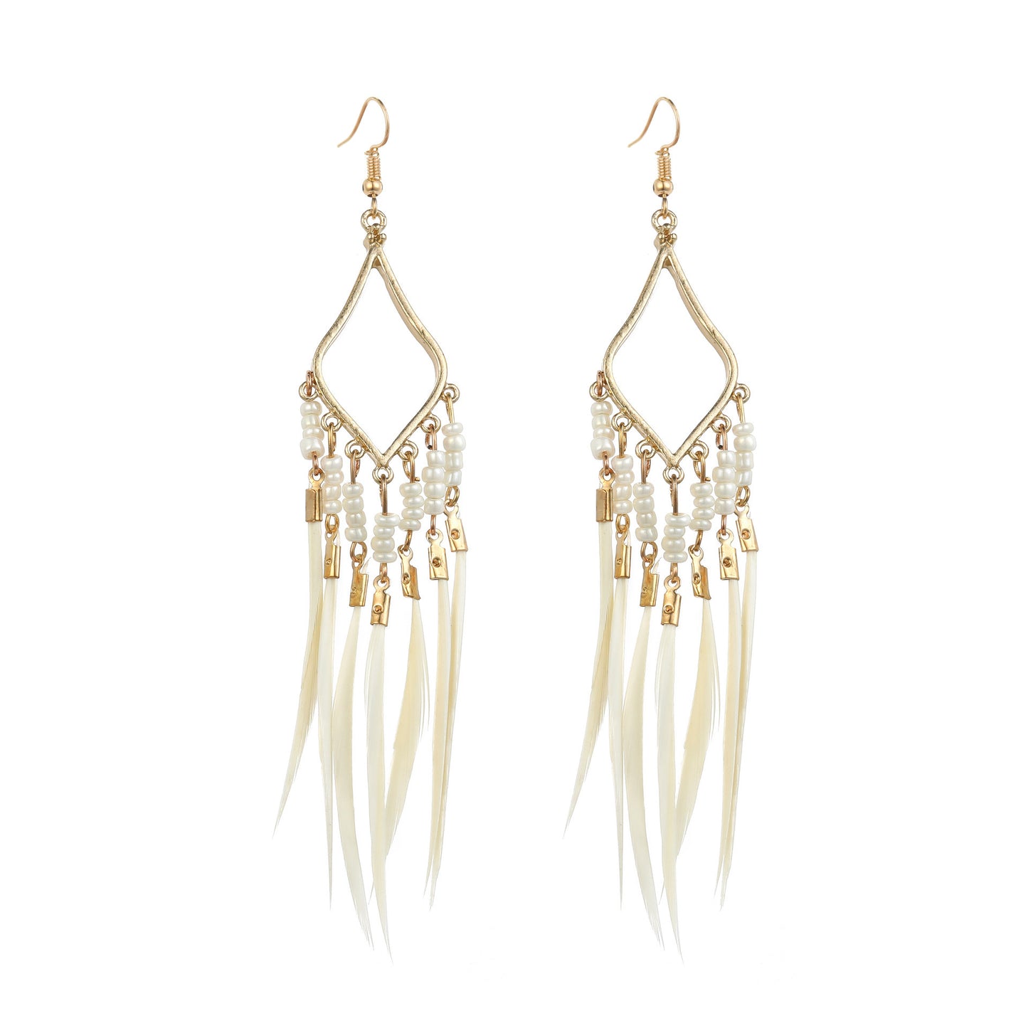 Women's Bohemian Feather Irregular Natural Stone Retro Earrings