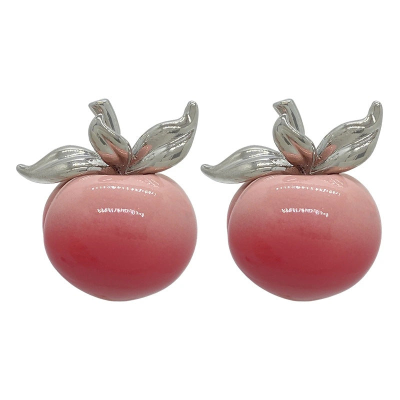 Sweet Crunchy Peach Gentle Fairy Temperament Three-dimensional High Sense Exaggerated Stud Earrings