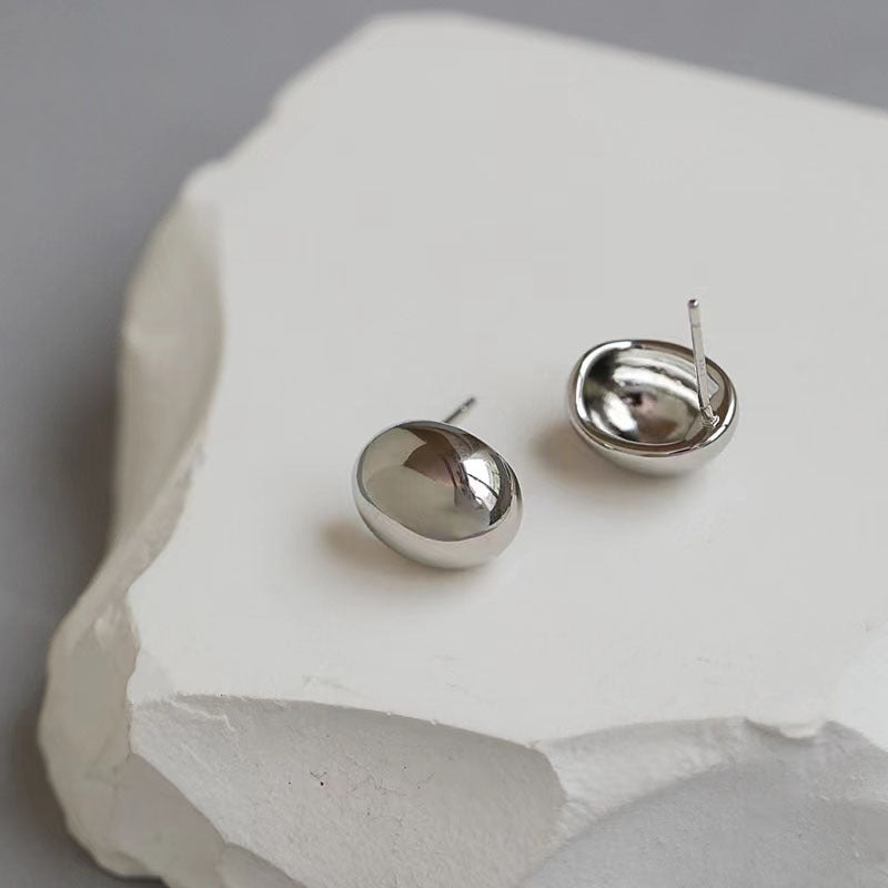Women's Plated Sier Needle Bean Metal Trendy Earrings