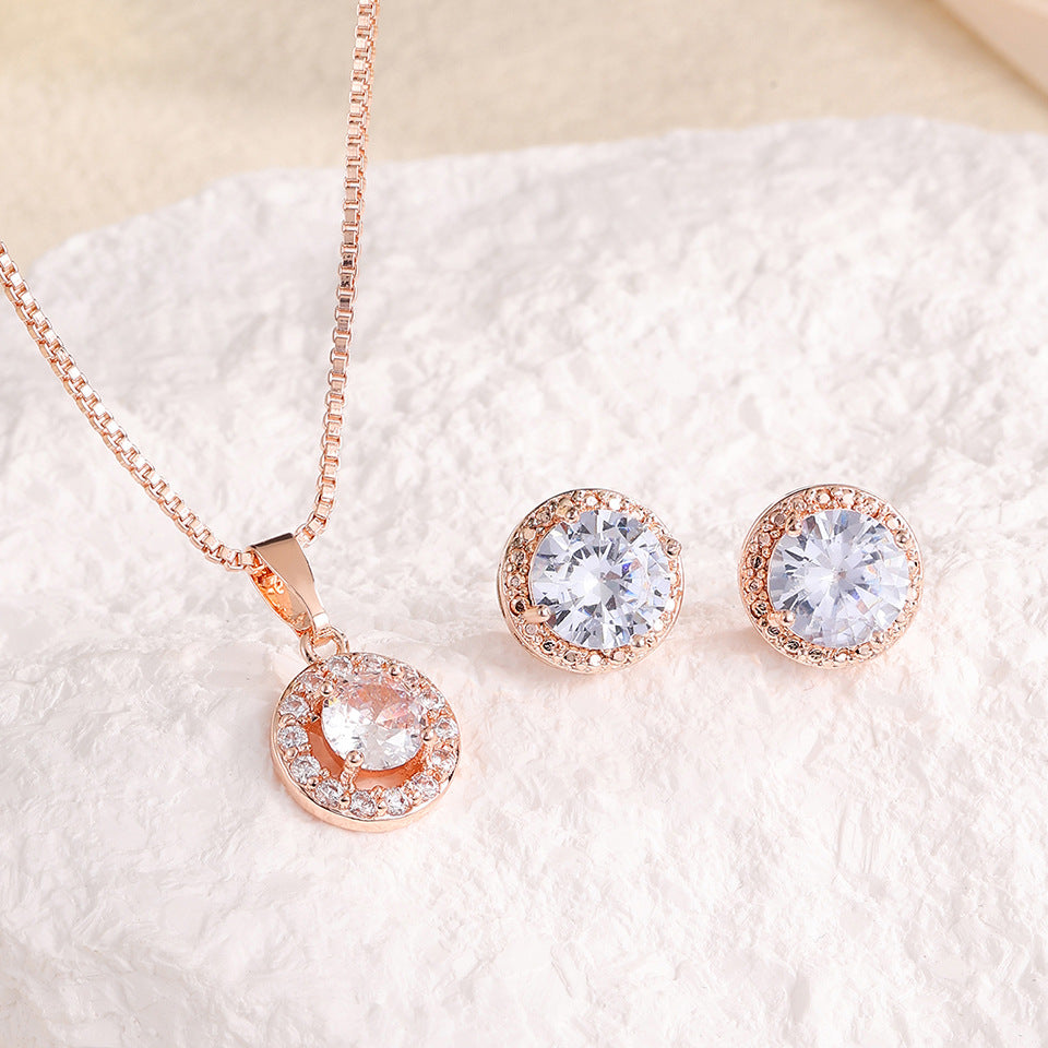 Women's Diamond Zircon Suit Light Luxury Full Inlaid Clavicle Chain Earrings