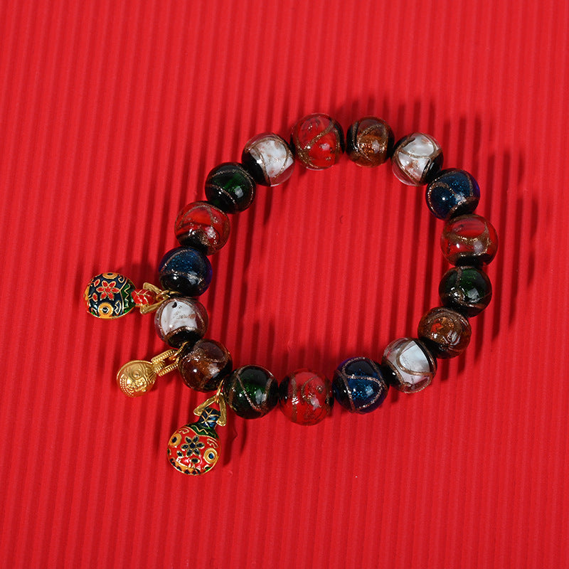 Gray Colored Glaze Chinese Style Colorful Swallowing Gold Bracelet