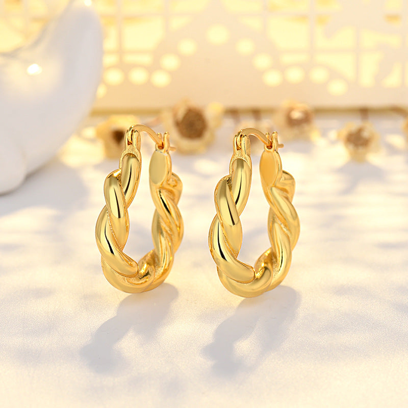 Plated Real Gold Color Retaining Twist Woven Earrings