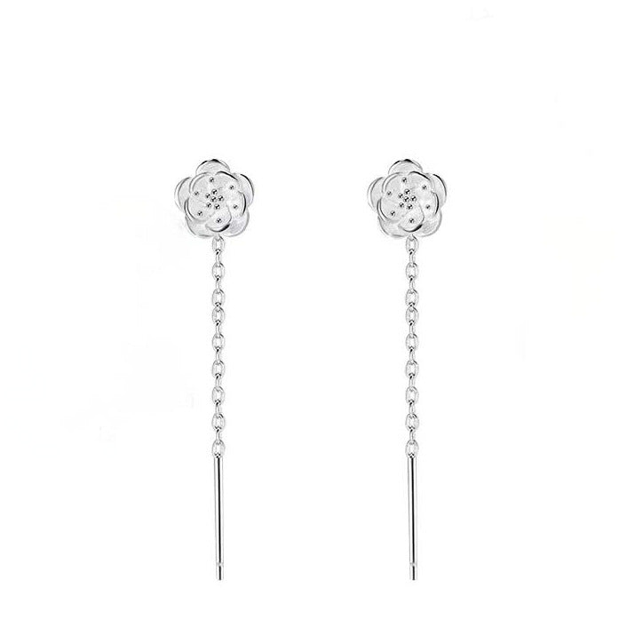 Women's Sterling Sier Camellia Tassel Light Luxury High-grade Ear Line