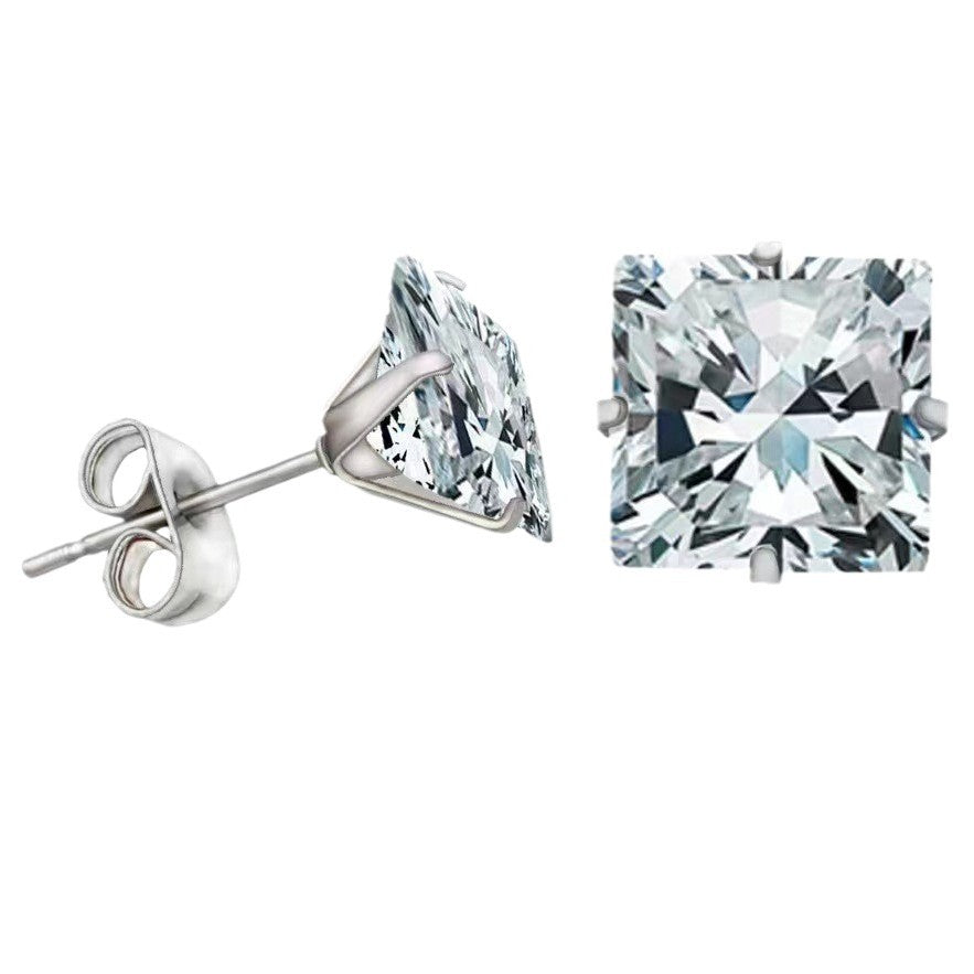 Korean Fashion Stainless Steel Square Zircon Earrings