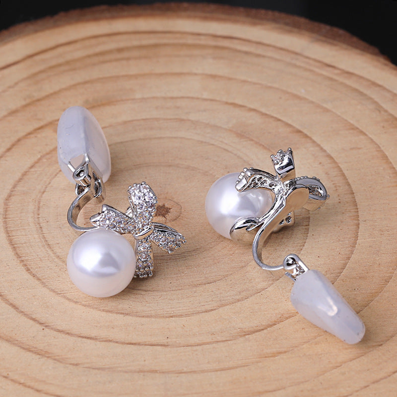 Women's Korean Style Sier Pin Simple Niche Personality Bow Elegant High-grade Stud Earrings