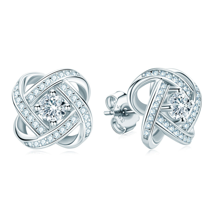 Clover Ear Color Moissanite Cute Sterling Earrings
