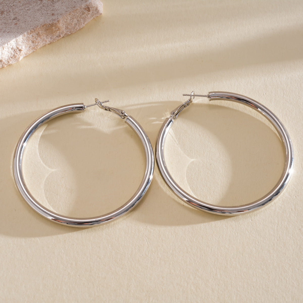Metallic Round Sier Pin Ear Simple Earrings
