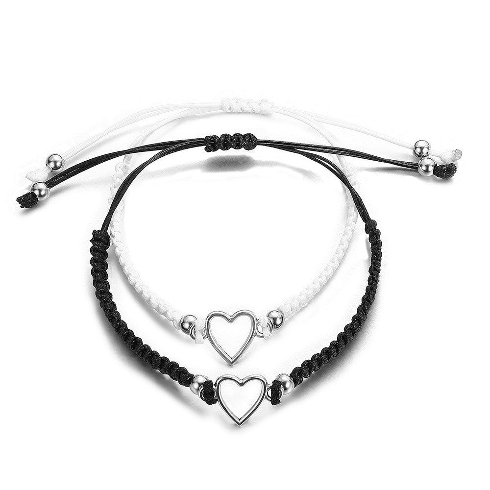 Black White Openwork Love Woven Adjustable Couple Bracelets