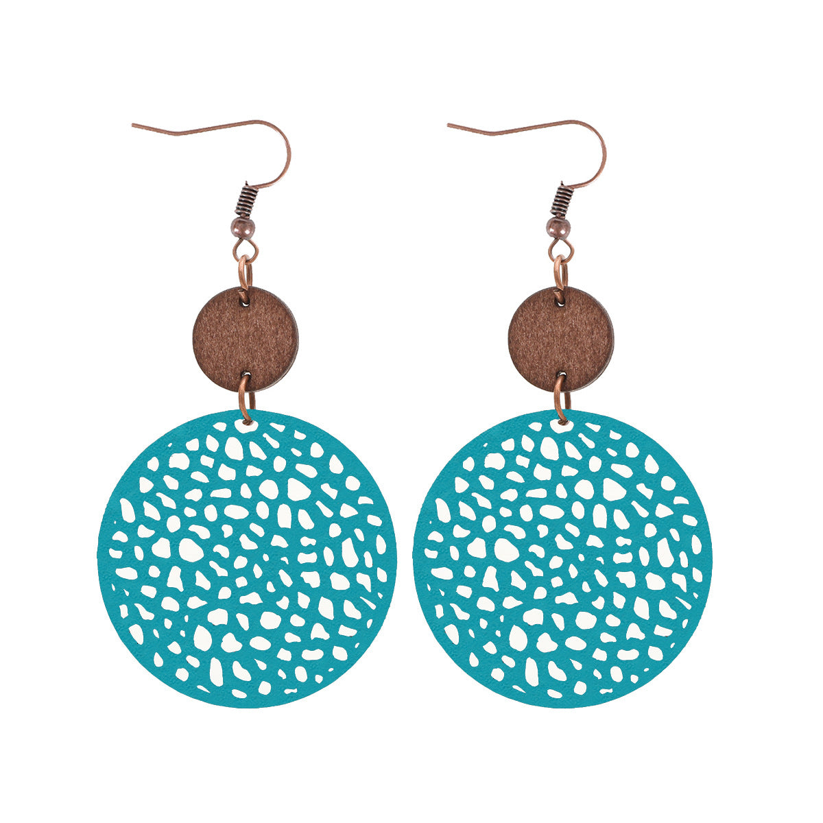 Leather Combination Retro Handmade Small Wooden Earrings