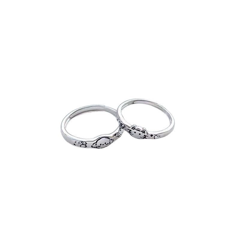 Cute Fun Dogs Cats Couple Iti Cartoon Creativity Adjustable High Ring
