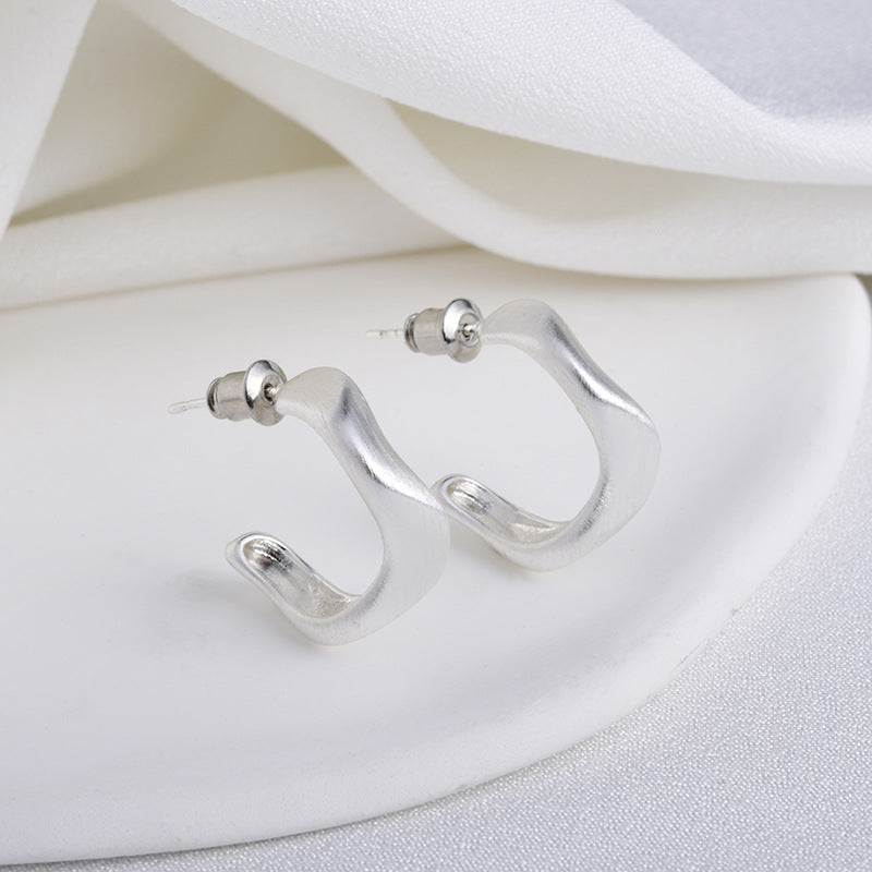 Geometric Shaped Irregular Twisted Brushed Personality Stud Earrings