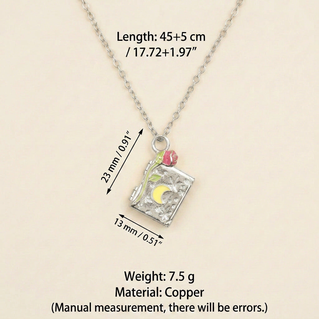 Gold Sier Star Moon Three-dimensional Rose Book Necklaces