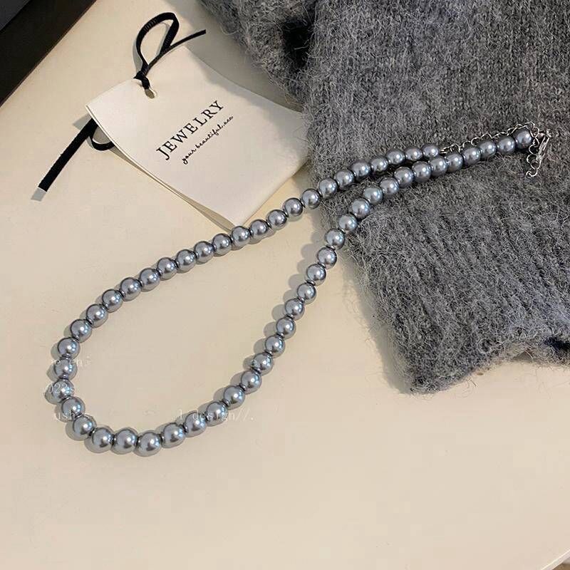 Women's Gray Pearl Sweater Light Luxury Temperament Clavicle Necklaces