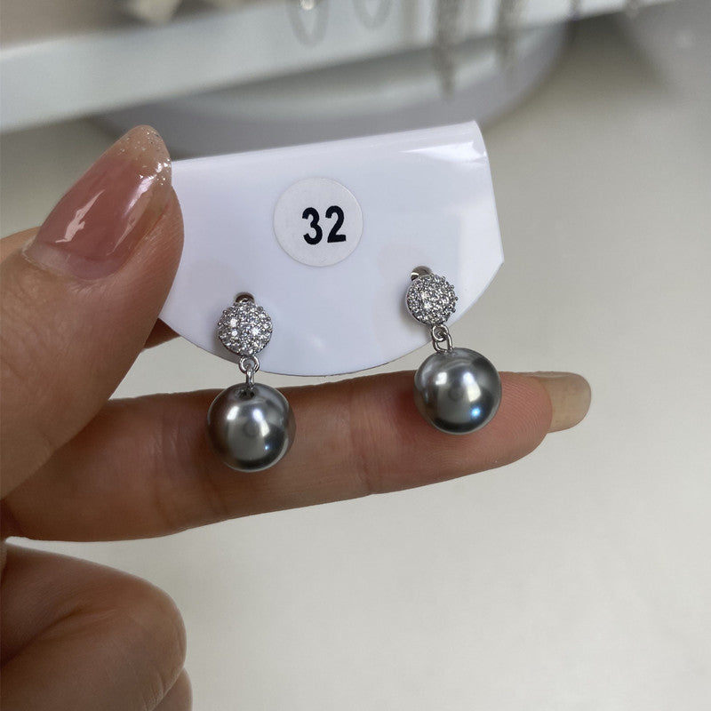 Women's Retro Zircon Pearl Sier Needle High Sense Simple Graceful Earrings