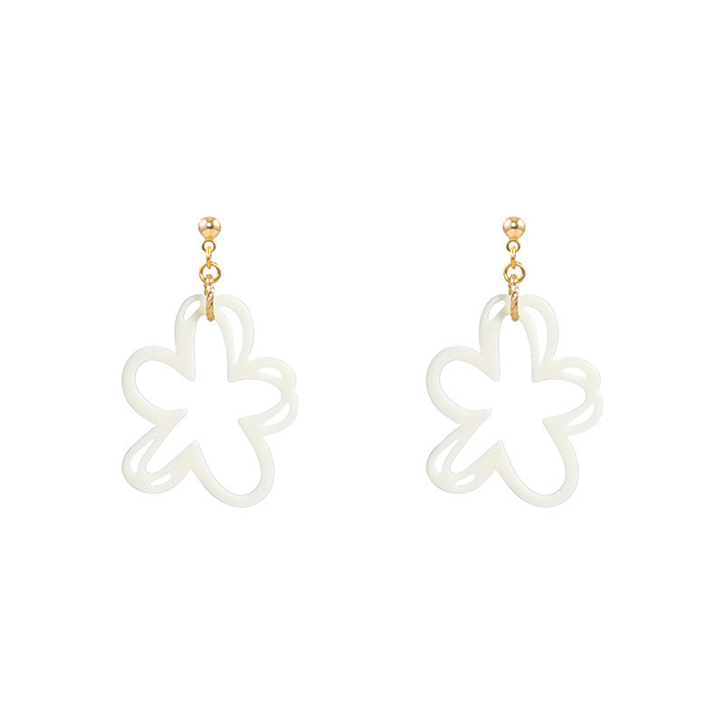 Swaying Sier Needle Slimming Dignified Hollow Acrylic Flower Retro Ear Rings