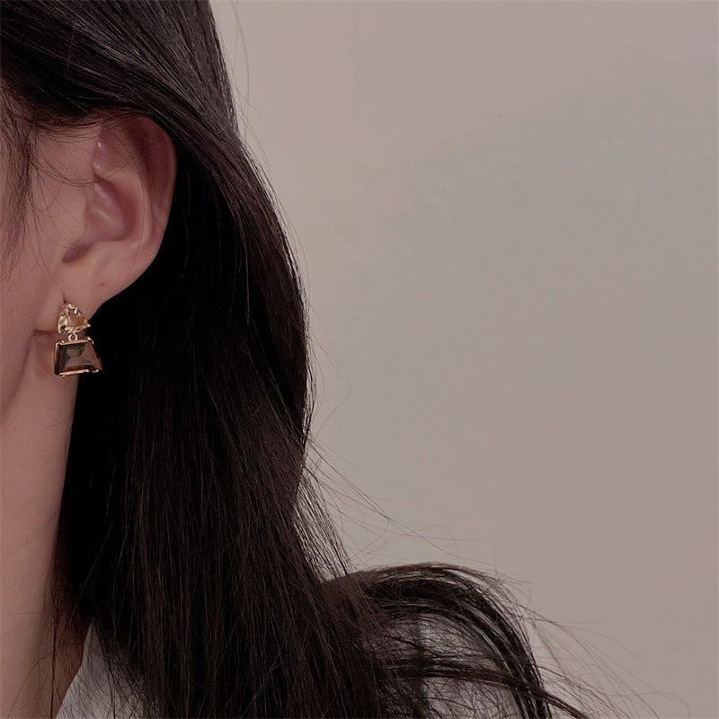 Women's Brown Crystal Simple Graceful Retro Minority Earrings