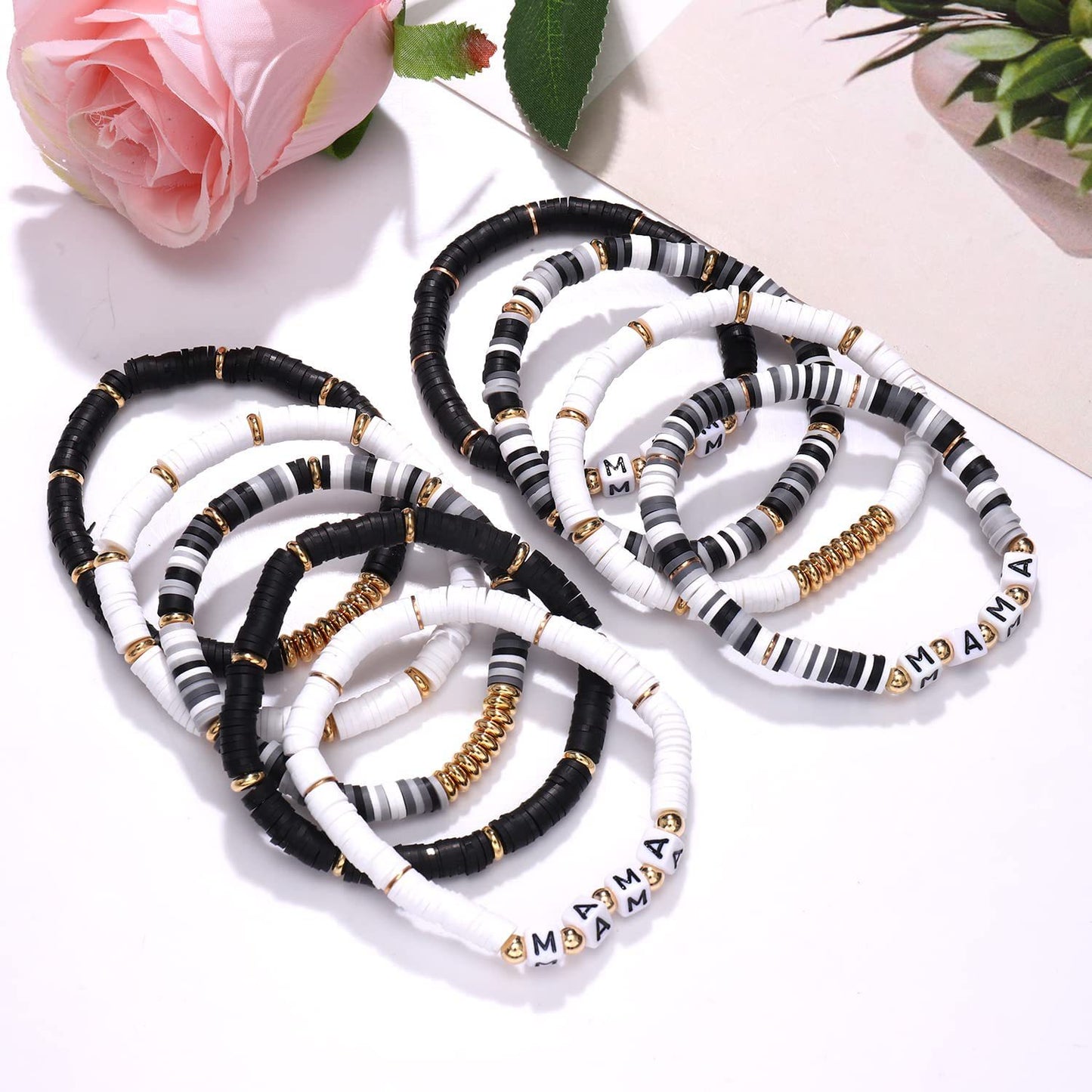 Clay Beaded Stretch Suit Polymer Letter Bracelets
