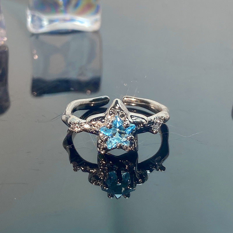 Mint Blue Color Love Heart-shaped Light Luxury Rings