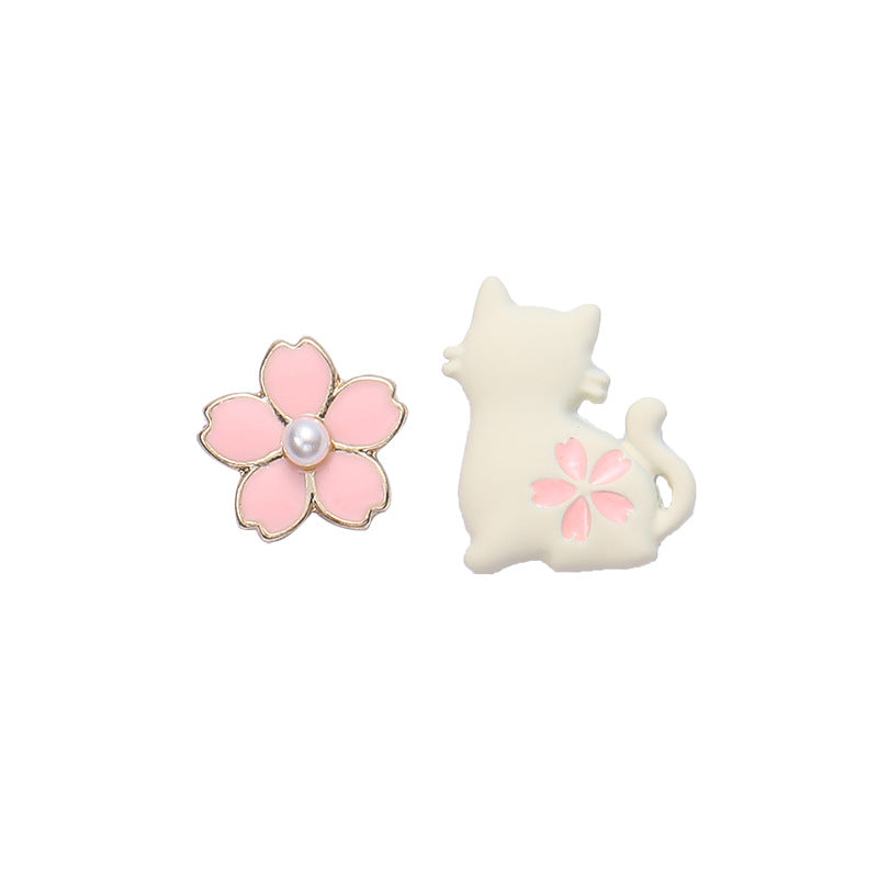 Women's Sier Needle Cute Cat Flower Style Simple Graceful Earrings