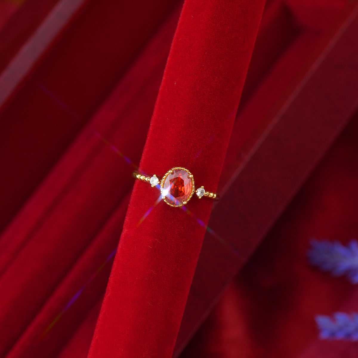 Zircon Real Gold Electroplated Open Female Temperament Light Luxury Design Ring