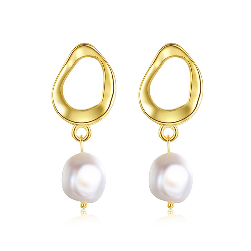 Unique Geometric Pearl Baroque Freshwater Temperament Earrings