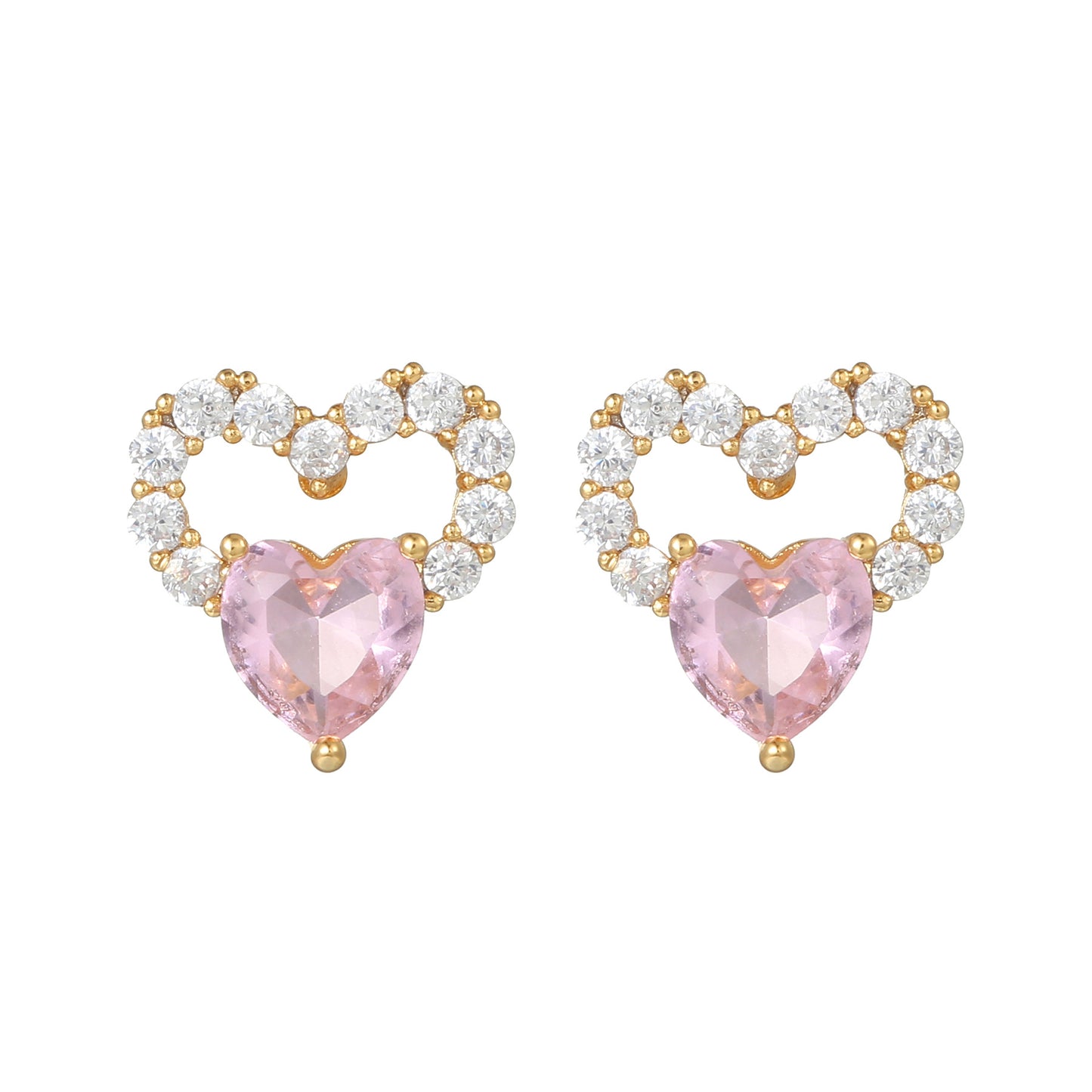 Pink Zircon Heart-shaped Electroplated Design Artistic Love Earrings
