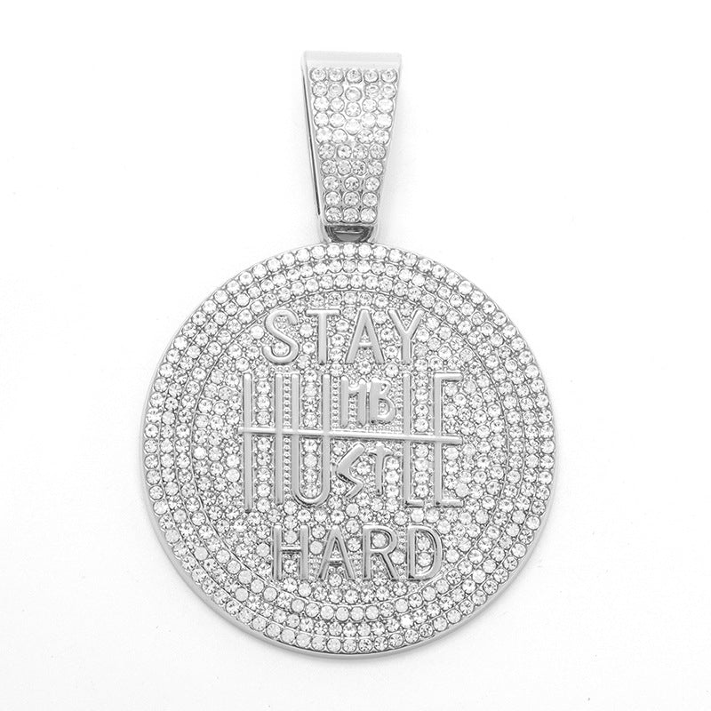 Men's Keep Strong Letter Round Plate Full Diamond Necklaces