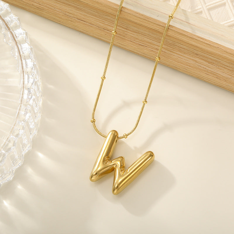 Women's Trendy Bubble Letter Colorfast Titanium Steel Design Pendants