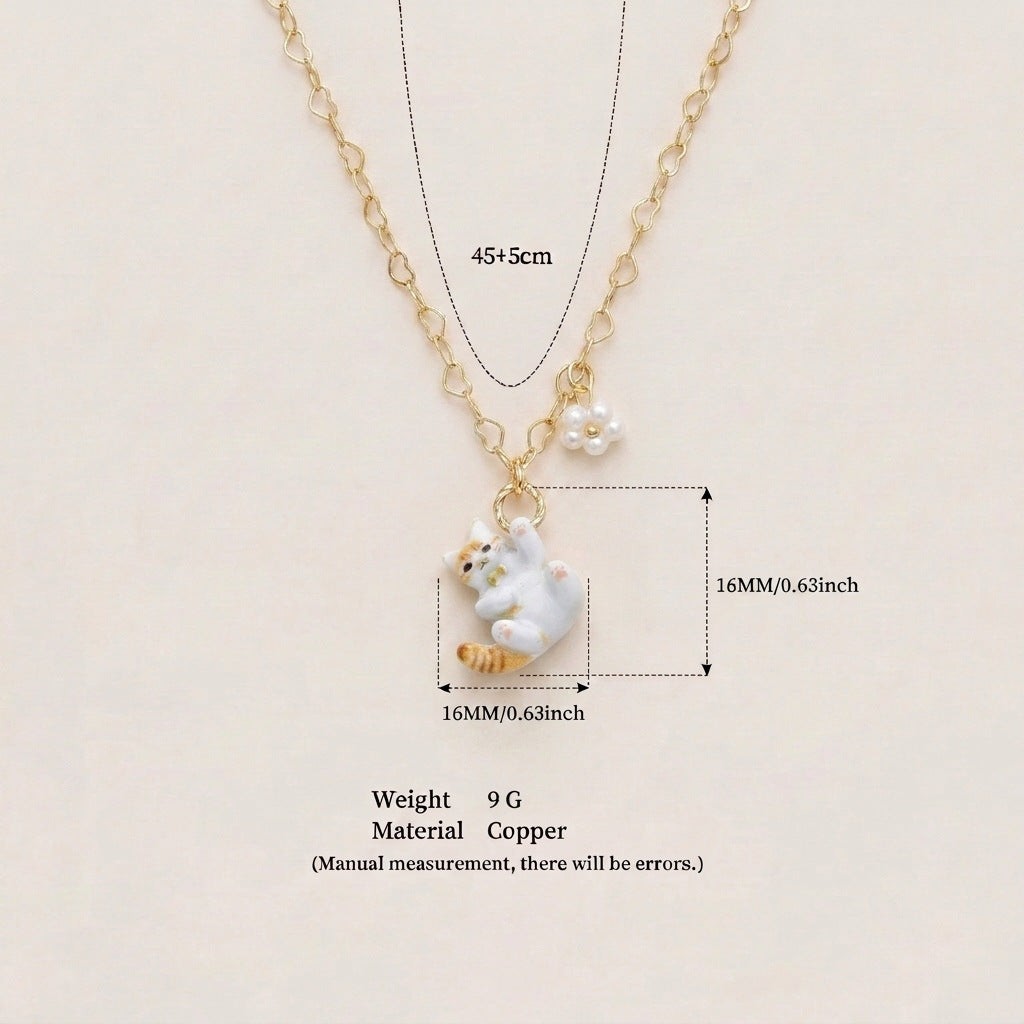 Animal Series Dripping Oil Cute Cat Gold Plated Pendants