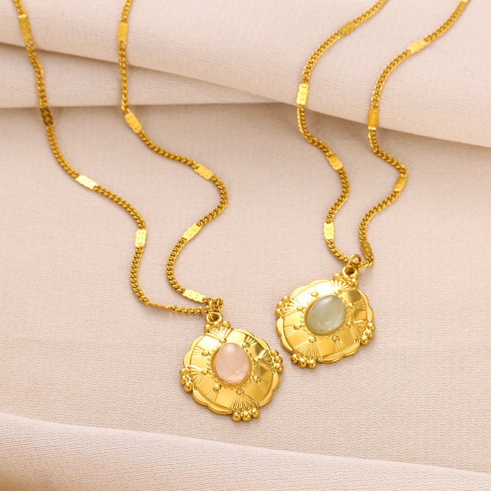Women's Natural Stone Inlaid Sun Cross Stainless Necklaces