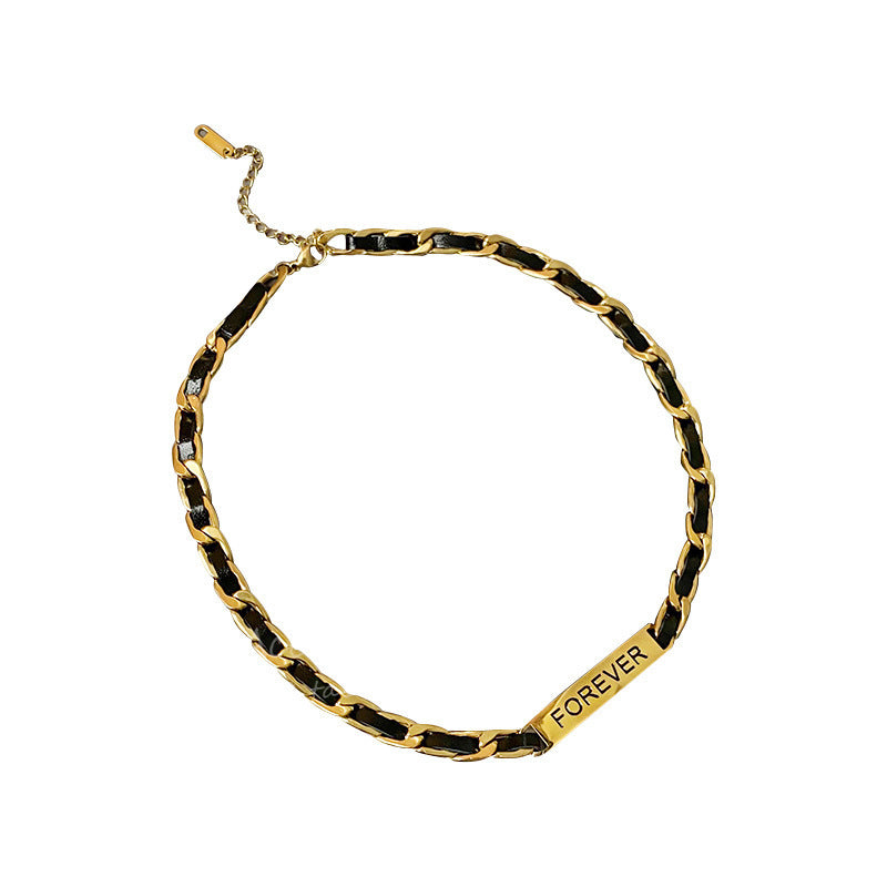 Design Leather Stitching Black Rope Curved Clavicle Chain Necklaces