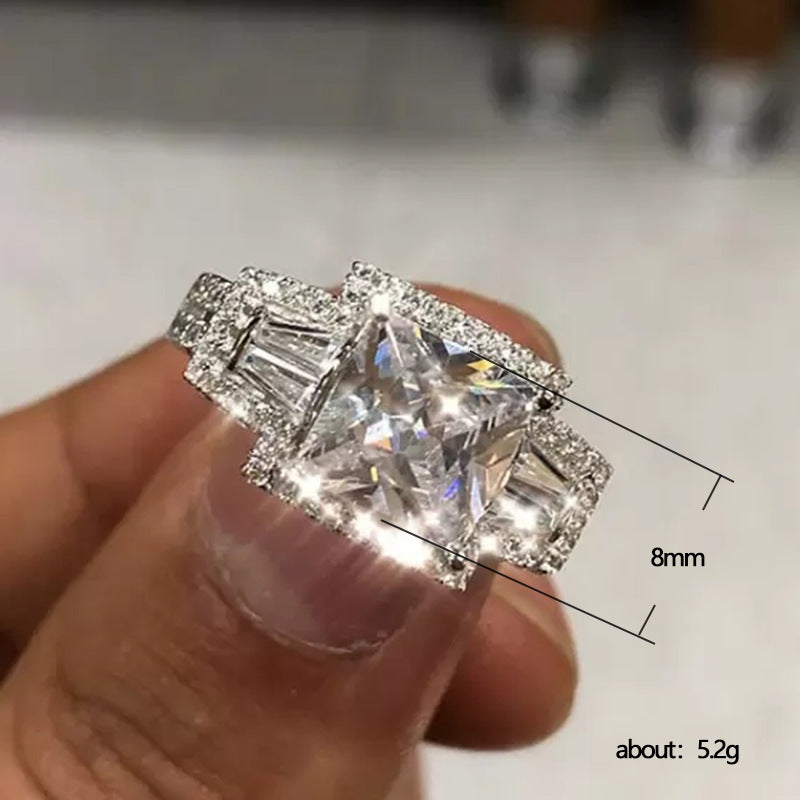 Diamond Square Zircon Engagement Female Wedding Week Celebration Ring