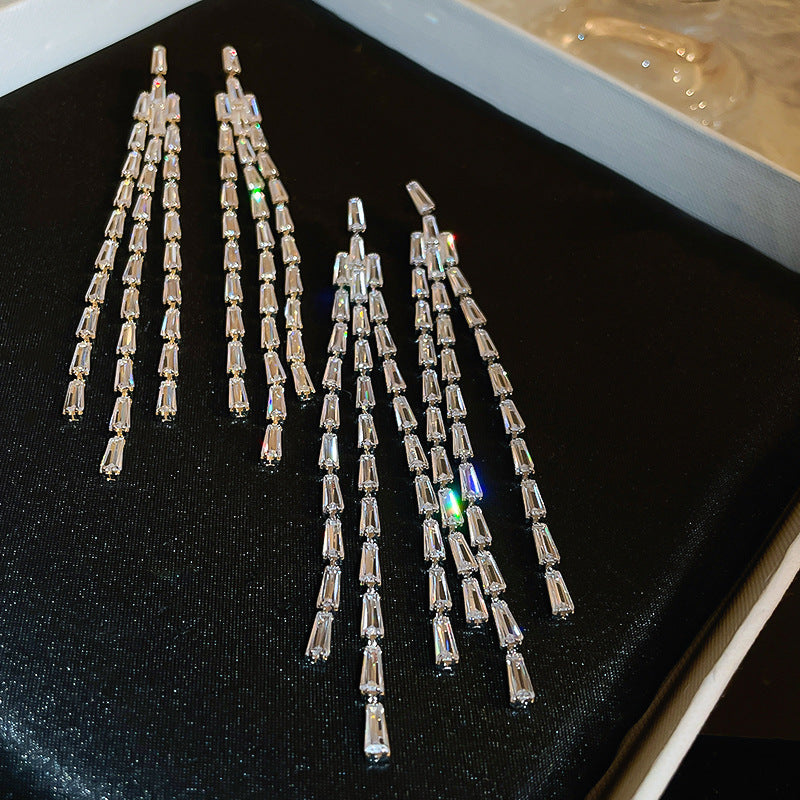 Women's Sier Light Luxury Long Tassel Exaggerated Earrings