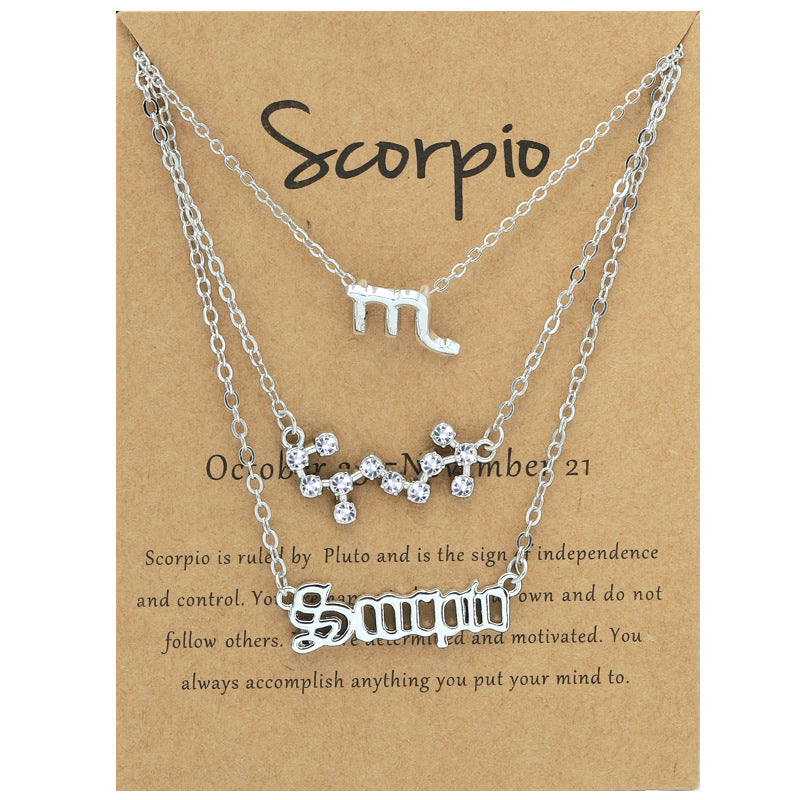 Constellations Suit Retro Alphabet Symbol Diamond Necklaces