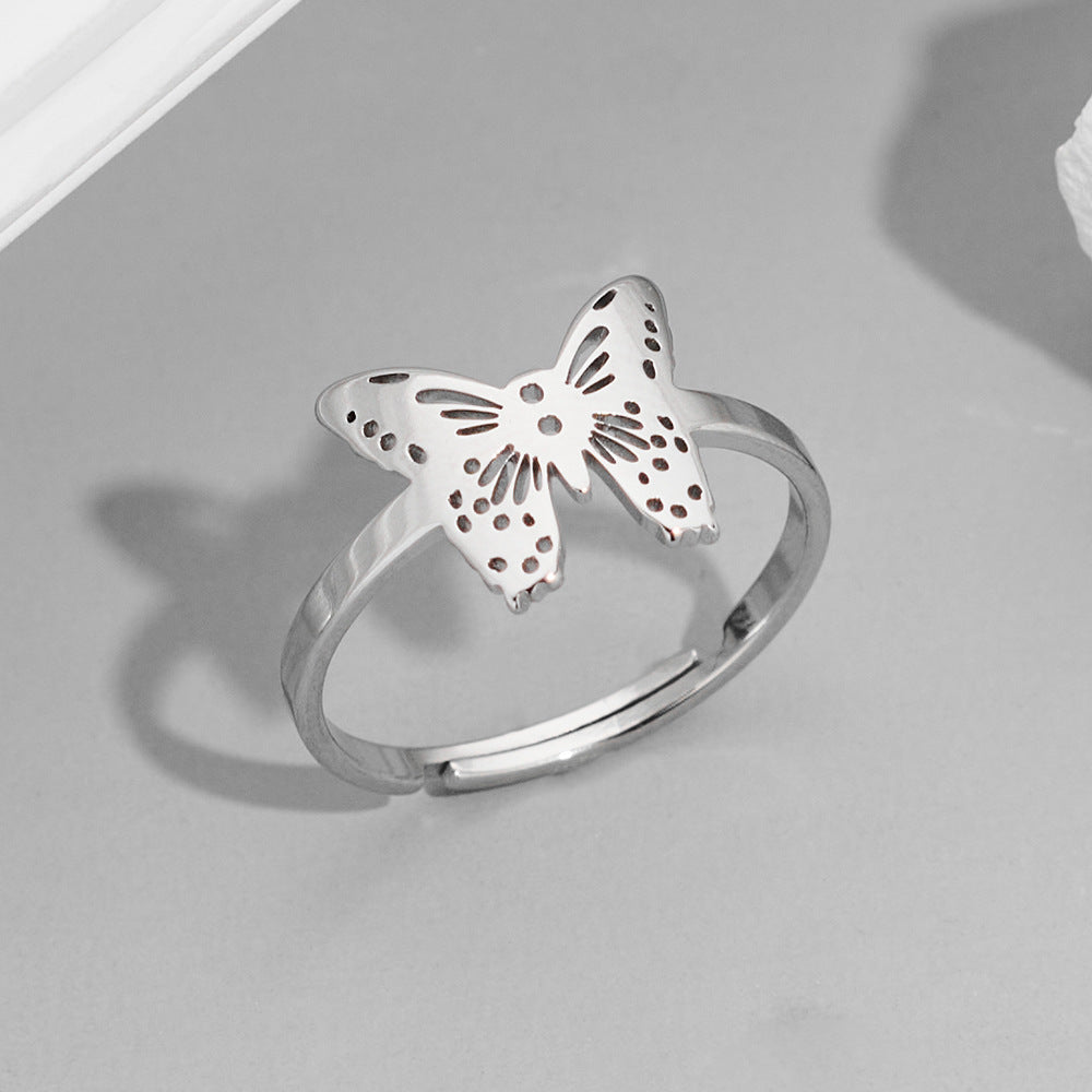 Fashion Couple Stainless Steel Spider Web Butterfly Bird Rings